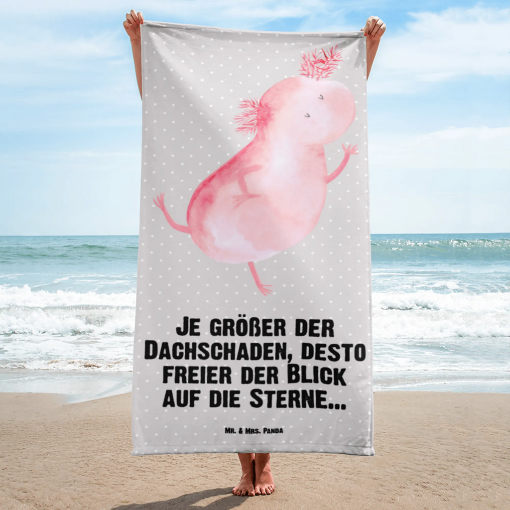 XL Badehandtuch Axolotl tanzt Handtuch, Badetuch, Duschtuch, Strandtuch, Saunatuch, Axolotl, Molch, Axolot, Schwanzlurch, Lurch, Lurche, Dachschaden, Sterne, verrückt, Freundin, beste Freundin