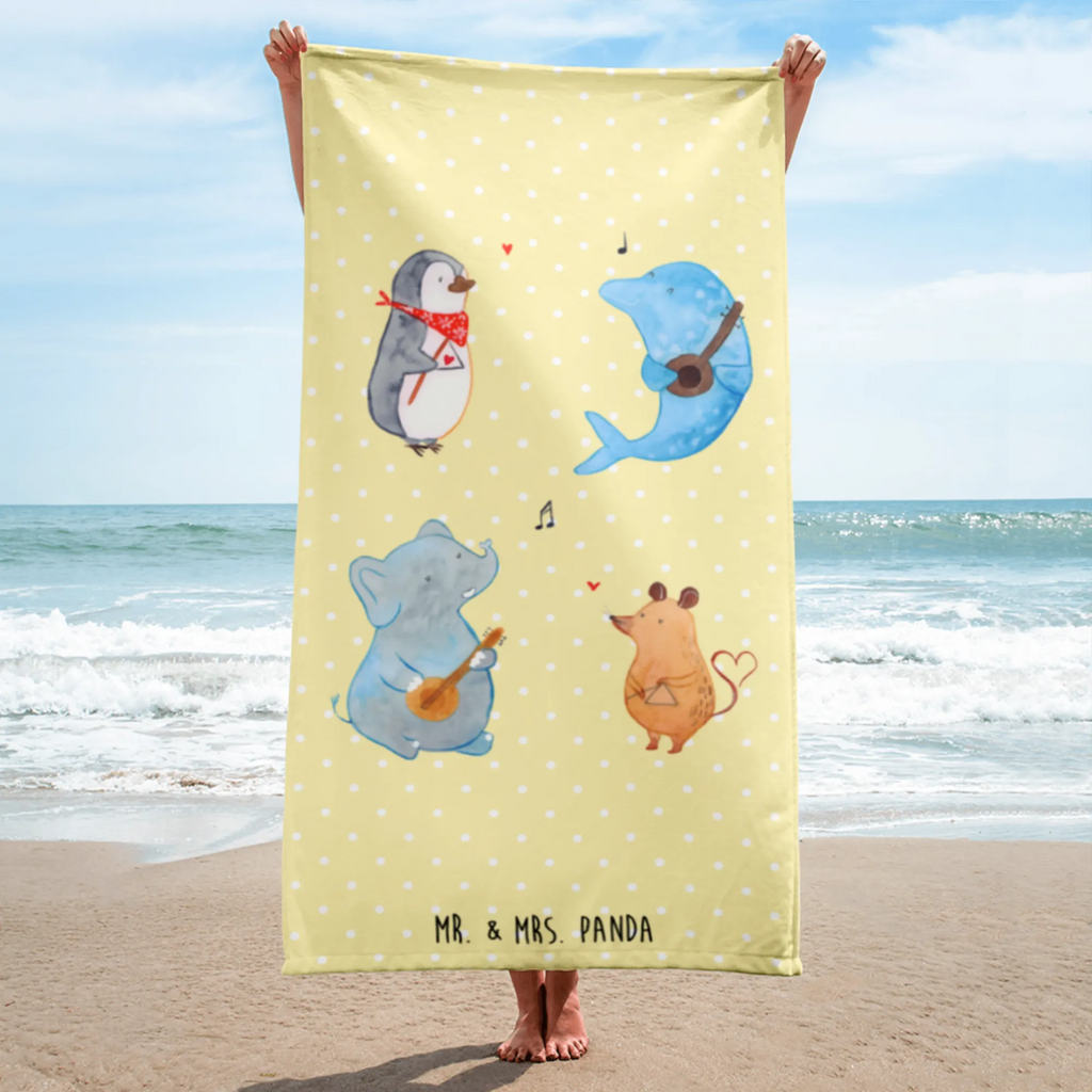 XL Badehandtuch Big Band Handtuch, Badetuch, Duschtuch, Strandtuch, Saunatuch, Tiermotive, Gute Laune, lustige Sprüche, Tiere, Hund, Pinguin, Maus, Elefant, Delfin, Gitarre, Band, Triangel, Musikanten, Musik