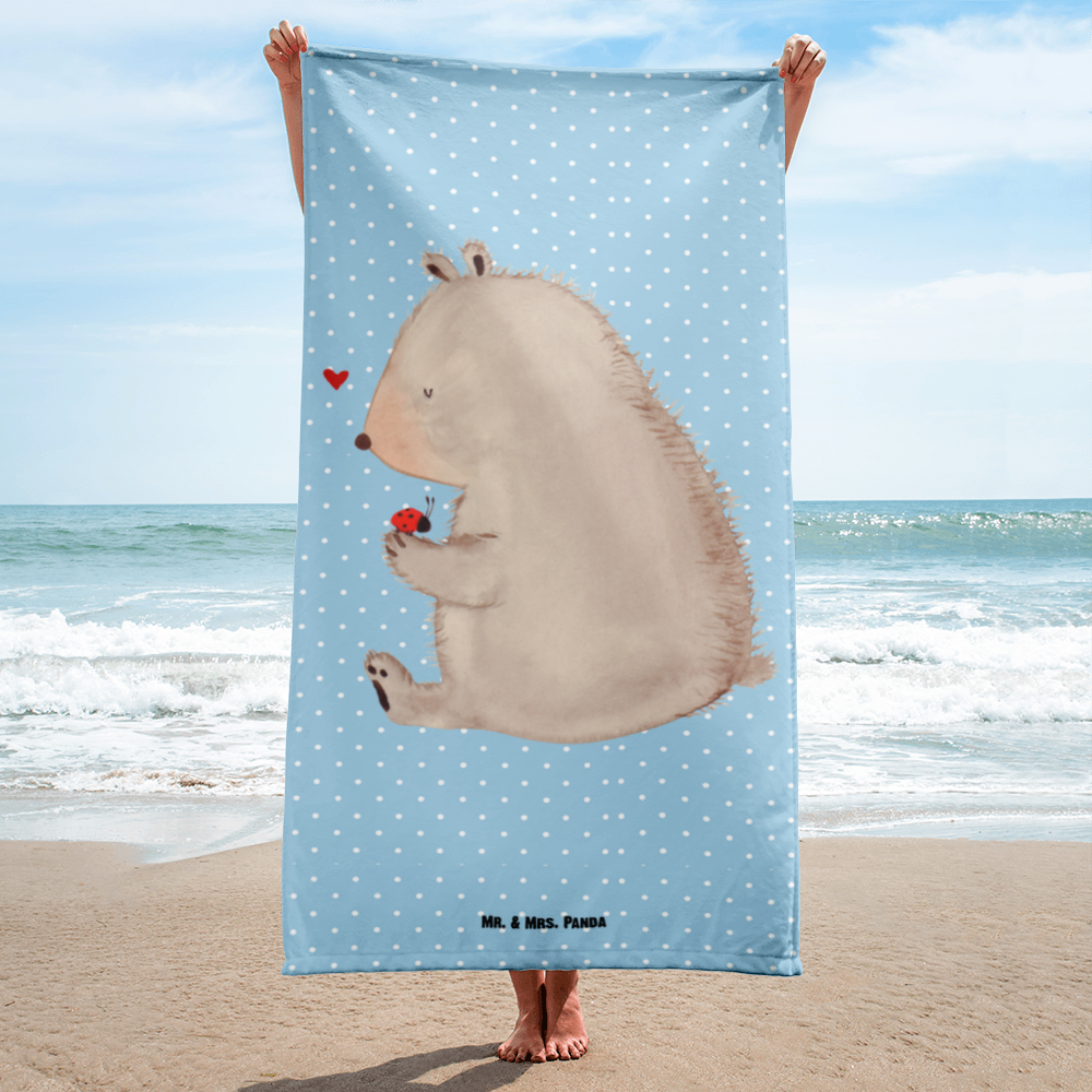 XL Badehandtuch Bär Marienkäfer Handtuch, Badetuch, Duschtuch, Strandtuch, Saunatuch, Bär, Teddy, Teddybär, Marienkäfer, Liebe, Freiheit, Motivation, Das Leben ist schön