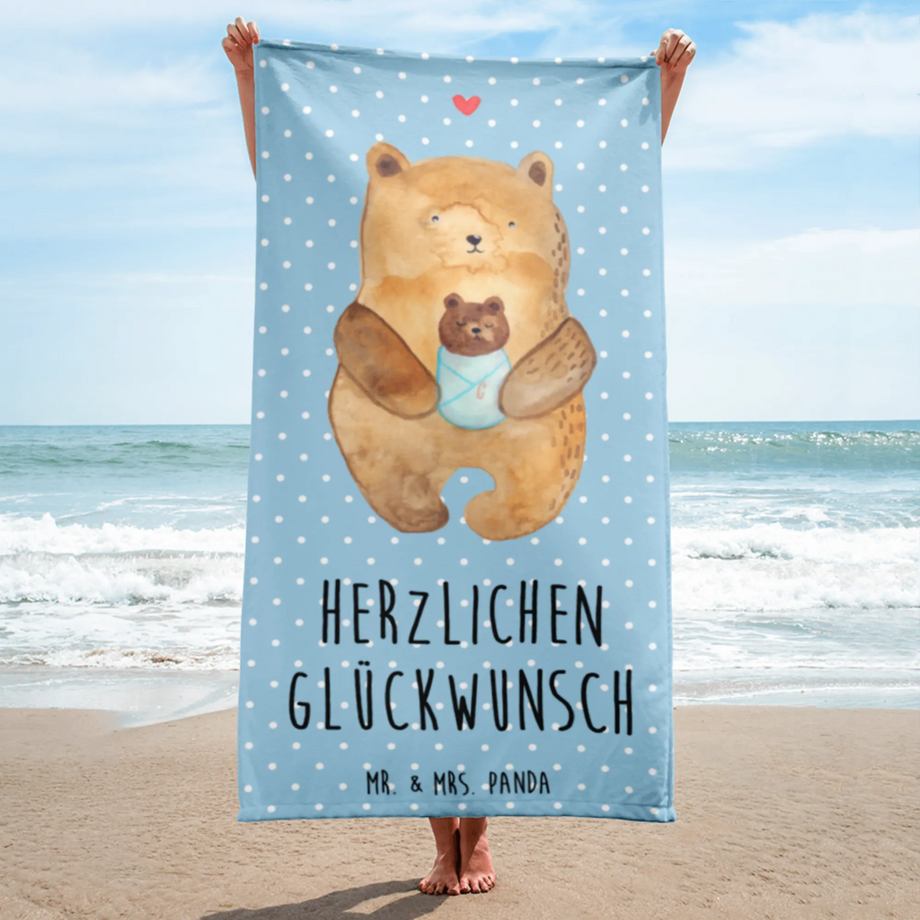 XL Badehandtuch Bär mit Baby Handtuch, Badetuch, Duschtuch, Strandtuch, Saunatuch, Bär, Teddy, Teddybär, Eltern, Mutter, Baby, Taufe, Geburt, Nichte, Neffe, Enkel, Enkelin, Täufling, Geburtstag, Glückwunsch