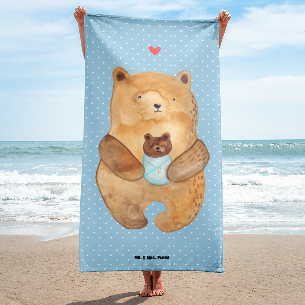 XL Badehandtuch Bär mit Baby Handtuch, Badetuch, Duschtuch, Strandtuch, Saunatuch, Bär, Teddy, Teddybär, Eltern, Mutter, Baby, Taufe, Geburt, Nichte, Neffe, Enkel, Enkelin, Täufling, Geburtstag, Glückwunsch