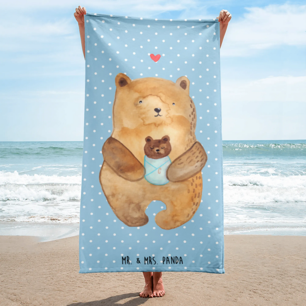 XL Badehandtuch Bär mit Baby Handtuch, Badetuch, Duschtuch, Strandtuch, Saunatuch, Bär, Teddy, Teddybär, Eltern, Mutter, Baby, Taufe, Geburt, Nichte, Neffe, Enkel, Enkelin, Täufling, Geburtstag, Glückwunsch