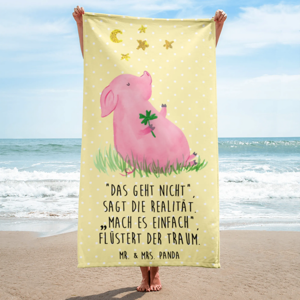 XL Badehandtuch Schwein Glück Handtuch, Badetuch, Duschtuch, Strandtuch, Saunatuch, Tiermotive, Gute Laune, lustige Sprüche, Tiere, Glücksschwein. Glück, Schwein, Schweinchen, Sterne, Sernchen, Ziele, Träume, Motivation, Glücksbringer