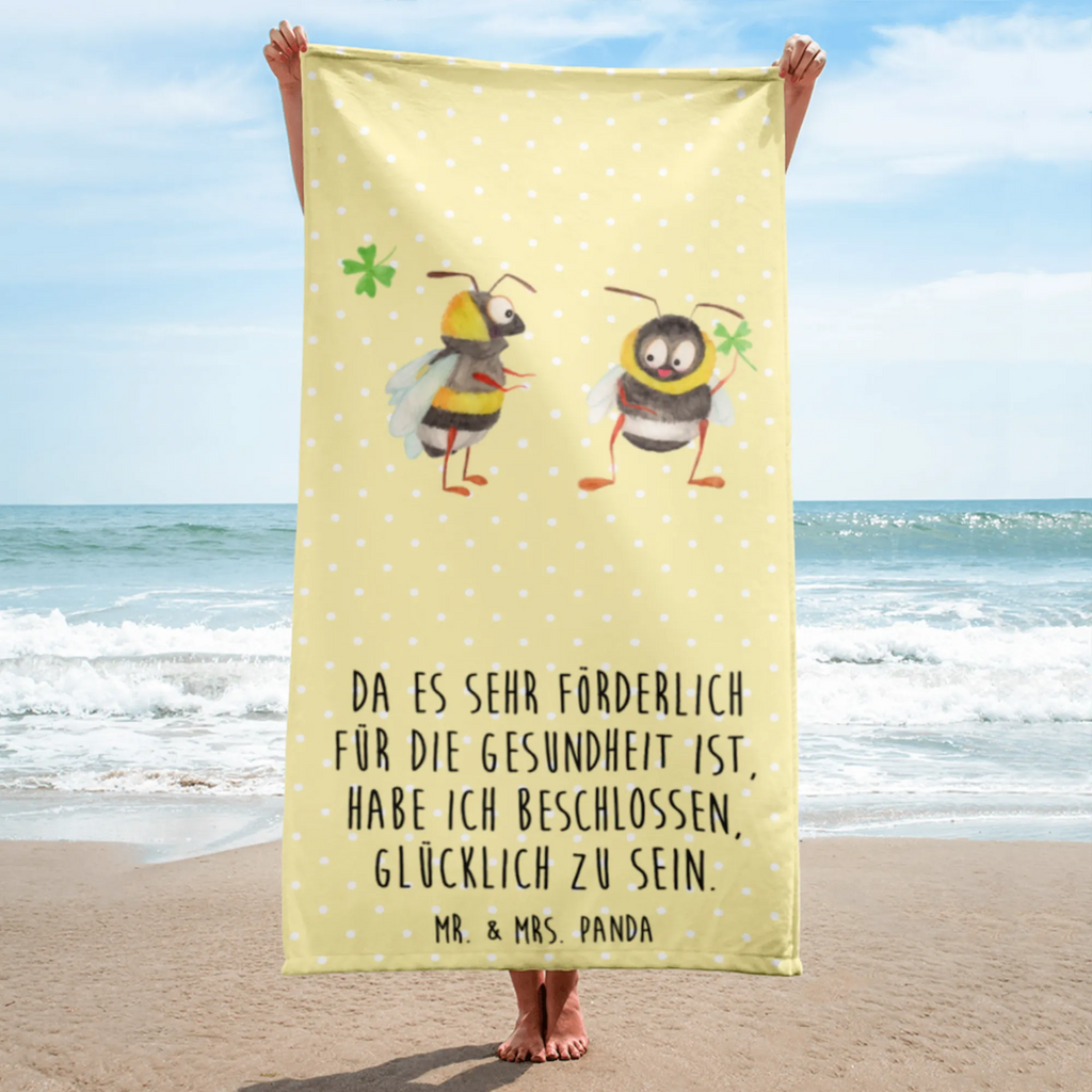 XL Badehandtuch Hummeln Kleeblatt Handtuch, Badetuch, Duschtuch, Strandtuch, Saunatuch, Tiermotive, Gute Laune, lustige Sprüche, Tiere, Hummel, Biene, Spruch positiv, Biene Deko, Spruch schön, glücklich sein, glücklich werden, Spruch fröhlich