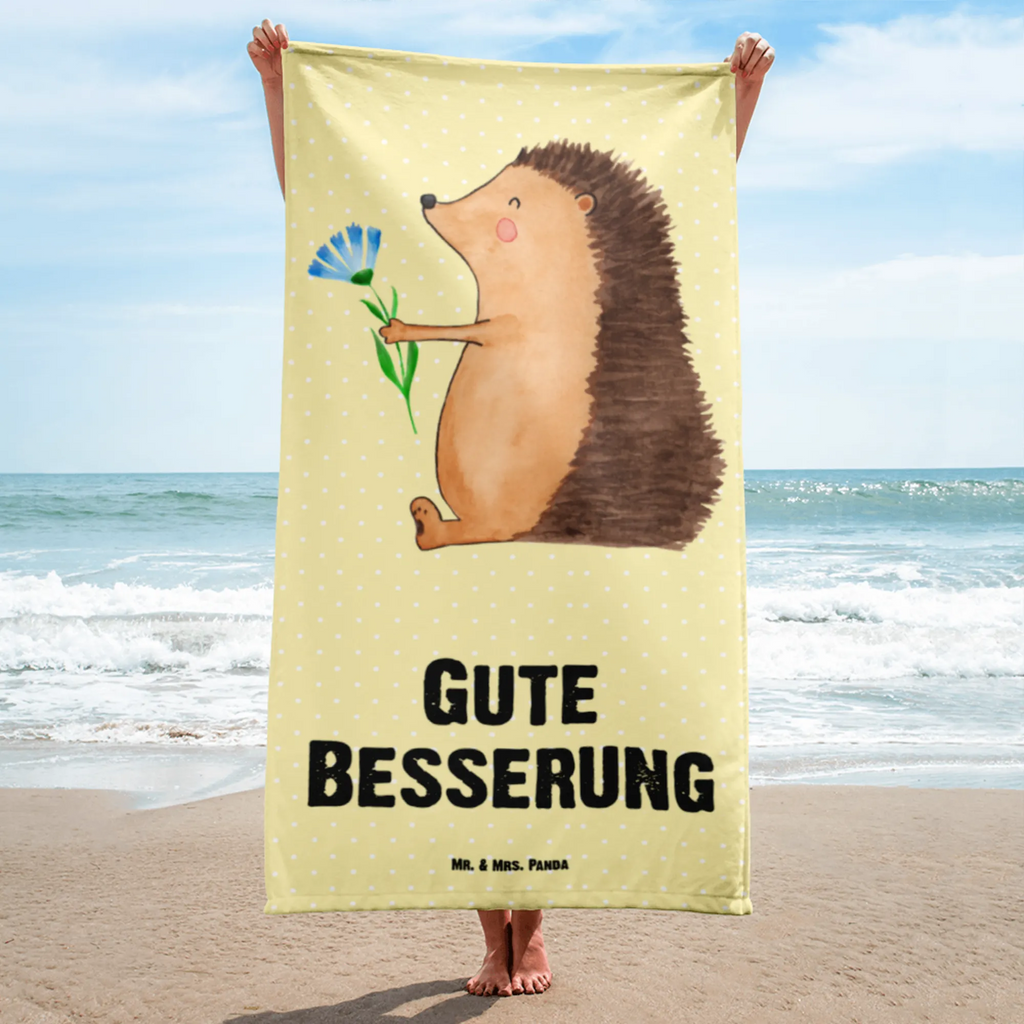 XL Badehandtuch Igel mit Blume Handtuch, Badetuch, Duschtuch, Strandtuch, Saunatuch, Tiermotive, Gute Laune, lustige Sprüche, Tiere, Igel, Gute Besserung, Genesungswünsche, Krankheit, Krankenhaus, krank, Besuch