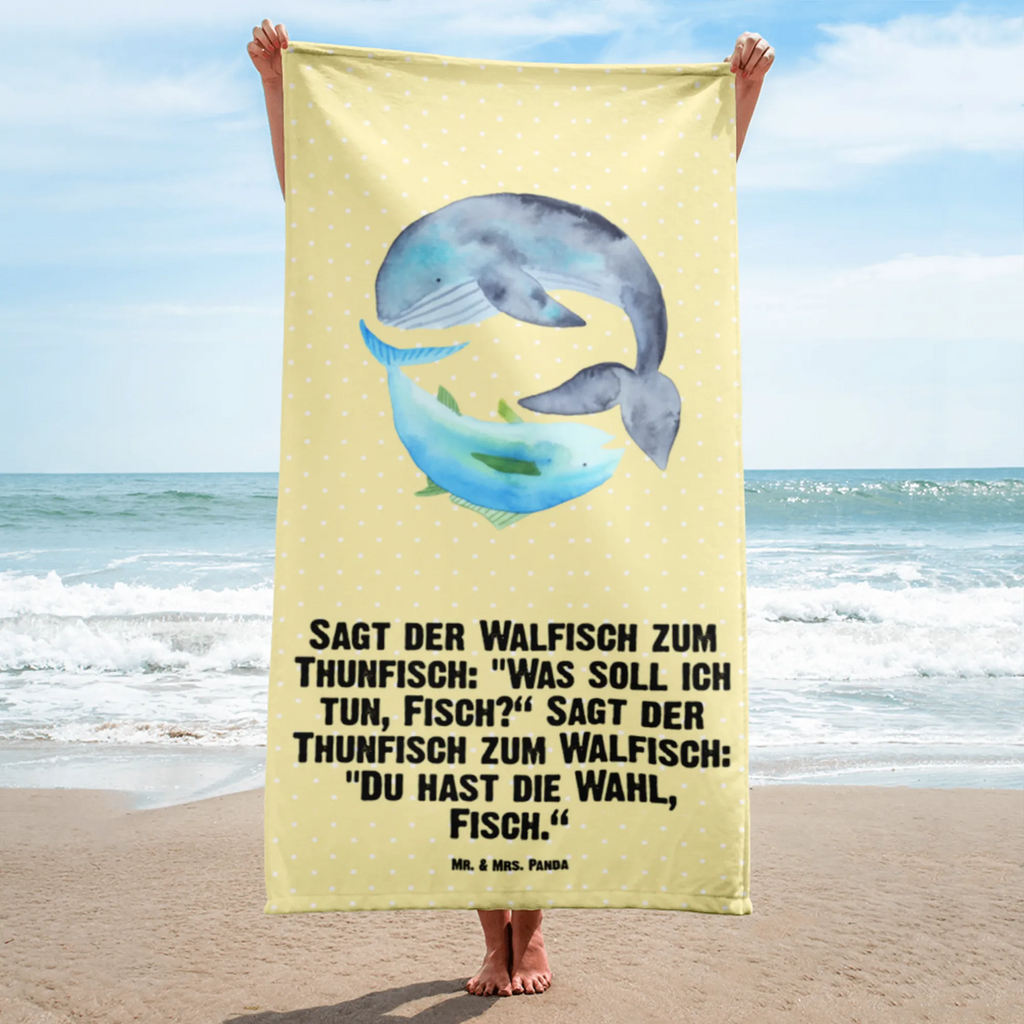 XL Badehandtuch Walfisch Thunfisch Handtuch, Badetuch, Duschtuch, Strandtuch, Saunatuch, Tiermotive, Gute Laune, lustige Sprüche, Tiere, Wal, Wahl, Tunfisch, Wortwitz lustig, Spruch lustig, Flachwitz, Witz, Spruch des Tages, Flachwitz Geschenk