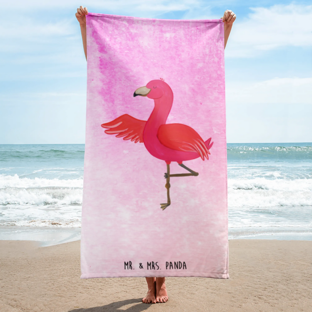 XL Badehandtuch Flamingo Yoga Handtuch, Badetuch, Duschtuch, Strandtuch, Saunatuch, Flamingo, Vogel, Yoga, Namaste, Achtsamkeit, Yoga-Übung, Entspannung, Ärger, Aufregen, Tiefenentspannung