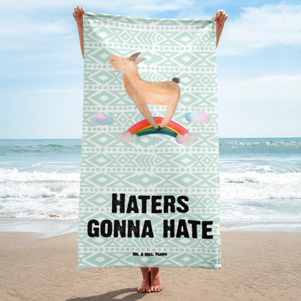 XL Badehandtuch Lama Regenbogen Handtuch, Badetuch, Duschtuch, Strandtuch, Saunatuch, Lama, Alpaka, Lamas, Regenbogen, Haters gonna hate, Haters, Selbstständig, Außenseiter, Schule, Abi, Hobby, Wolkenland, Freiheit