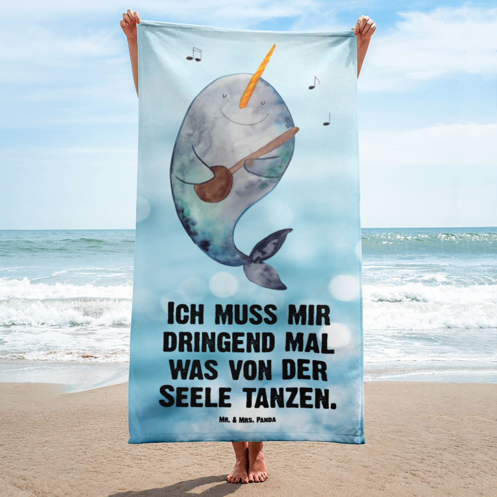 XL Badehandtuch Narwal Gitarre Handtuch, Badetuch, Duschtuch, Strandtuch, Saunatuch, Meerestiere, Meer, Urlaub, Narwal, Wal, Tanzen, Probleme, Problemlösung, Frust, Gespräche, Gitarre