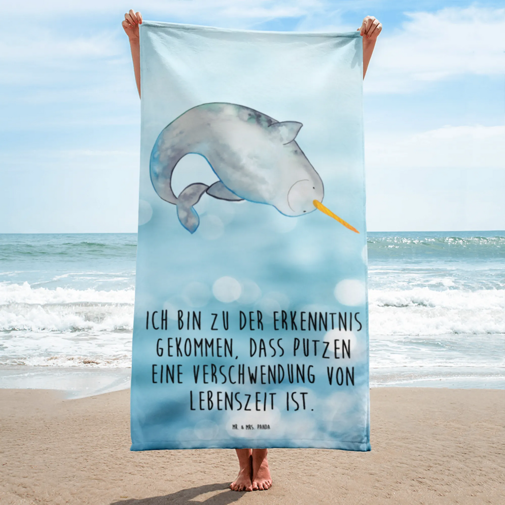 XL Badehandtuch Narwal Handtuch, Badetuch, Duschtuch, Strandtuch, Saunatuch, Meerestiere, Meer, Urlaub, Narwal, Wal, Putzen, Hausfrau, Junggesellin, aufräumen, Kinderzimmer