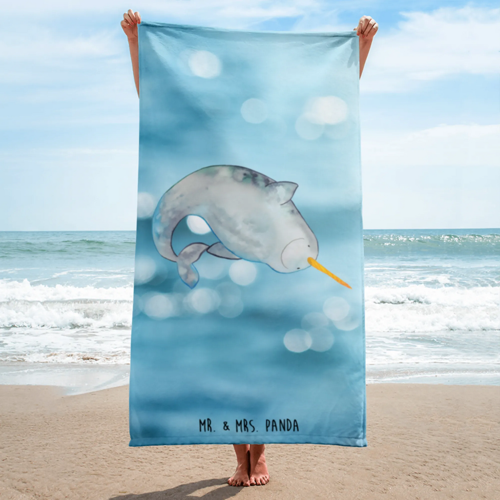 XL Badehandtuch Narwal Handtuch, Badetuch, Duschtuch, Strandtuch, Saunatuch, Meerestiere, Meer, Urlaub, Narwal, Wal, Putzen, Hausfrau, Junggesellin, aufräumen, Kinderzimmer