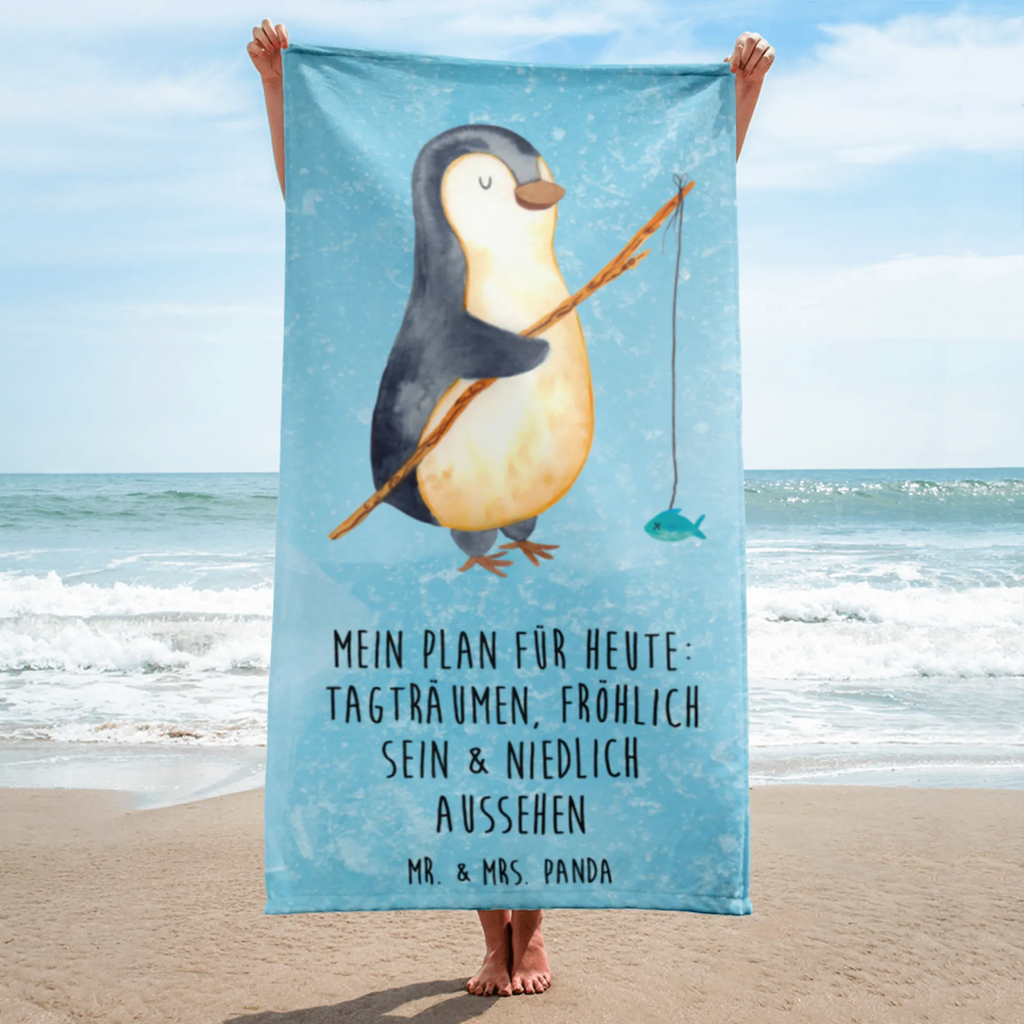 XL Badehandtuch Pinguin Angler Handtuch, Badetuch, Duschtuch, Strandtuch, Saunatuch, Pinguin, Pinguine, Angeln, Angler, Tagträume, Hobby, Plan, Planer, Tagesplan, Neustart, Motivation, Geschenk, Freundinnen, Geschenkidee, Urlaub, Wochenende