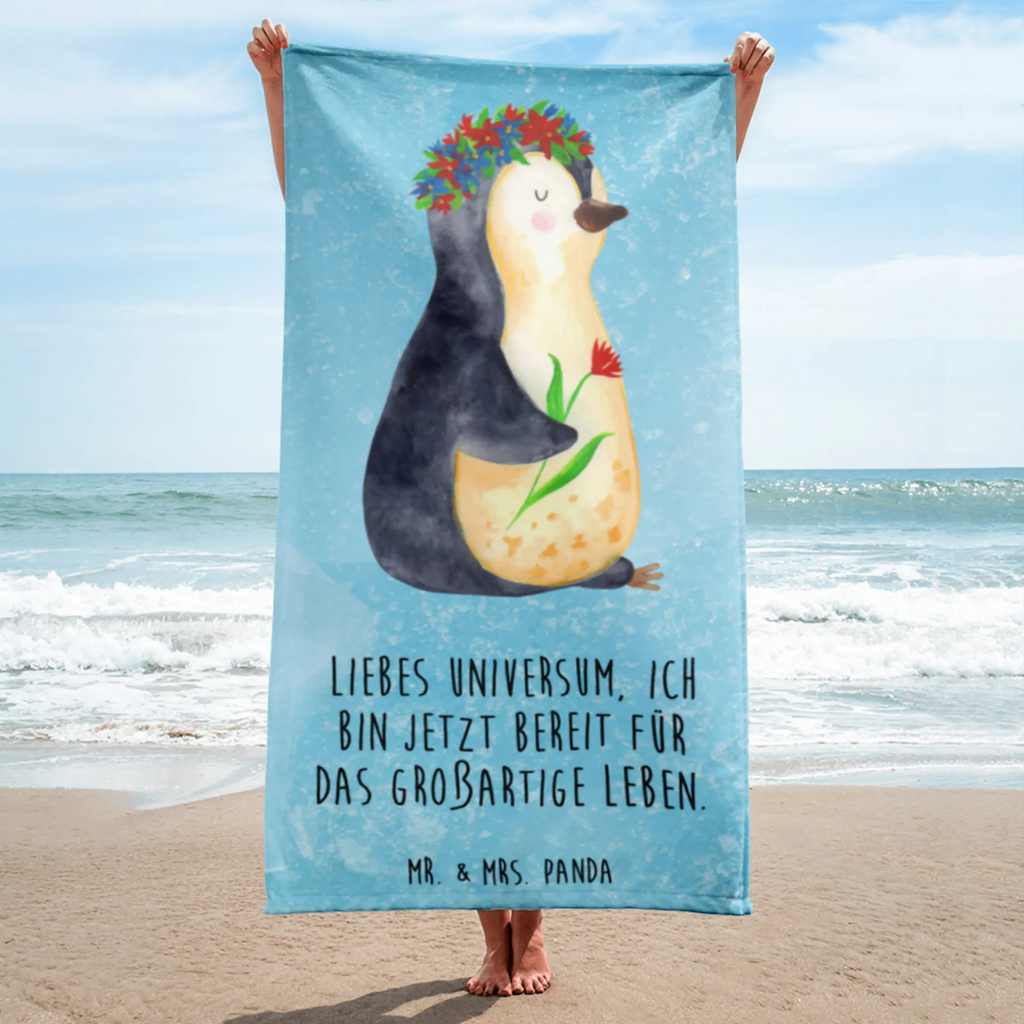 XL Badehandtuch Pinguin Blumenkranz Handtuch, Badetuch, Duschtuch, Strandtuch, Saunatuch, Pinguin, Pinguine, Blumenkranz, Universum, Leben, Wünsche, Ziele, Lebensziele, Motivation, Lebenslust, Liebeskummer, Geschenkidee