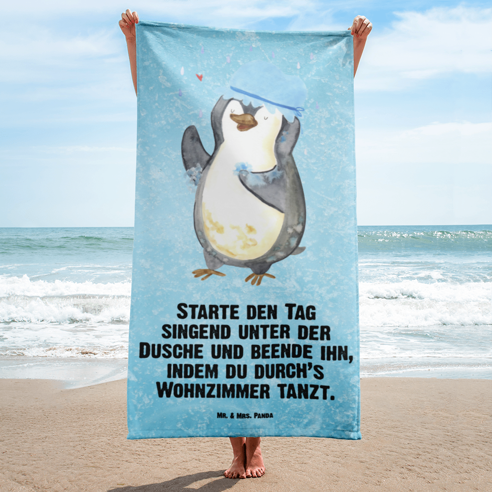 XL Badehandtuch Pinguin Duschen Handtuch, Badetuch, Duschtuch, Strandtuch, Saunatuch, Pinguin, Pinguine, Dusche, duschen, Lebensmotto, Motivation, Neustart, Neuanfang, glücklich sein