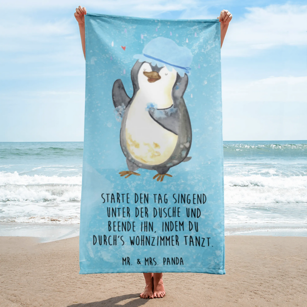 XL Badehandtuch Pinguin Duschen Handtuch, Badetuch, Duschtuch, Strandtuch, Saunatuch, Pinguin, Pinguine, Dusche, duschen, Lebensmotto, Motivation, Neustart, Neuanfang, glücklich sein