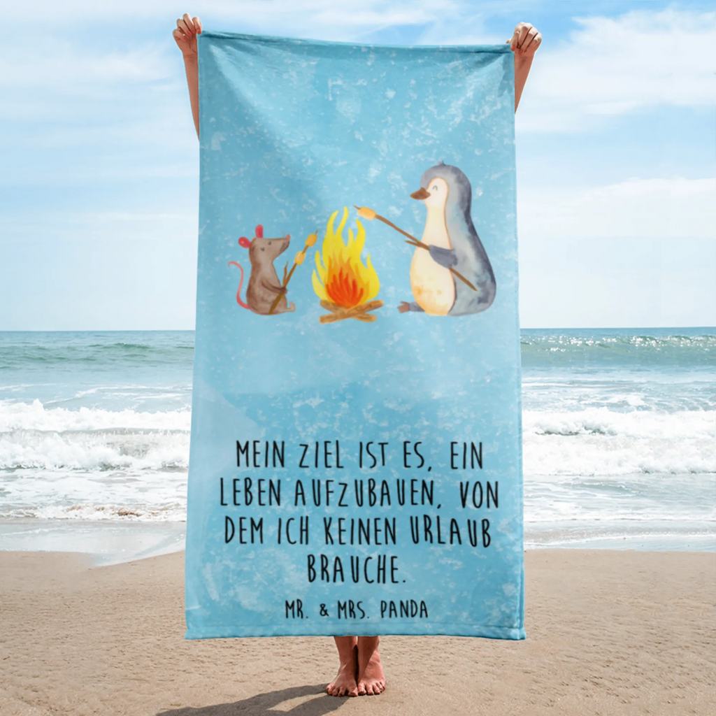 XL Badehandtuch Pinguin Lagerfeuer Handtuch, Badetuch, Duschtuch, Strandtuch, Saunatuch, Pinguin, Maus, Pinguine, Lagerfeuer, Leben, Arbeit, Job, Motivation, Büro, Büroalltag, Lebensspruch, Lebensmotivation, Neustart, Liebe, grillen, Feuer, Marshmallows