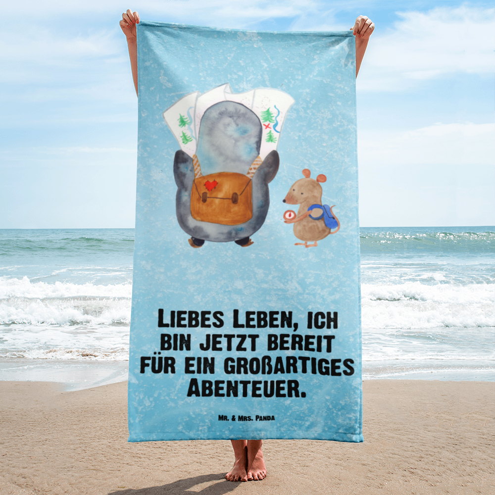 XL Badehandtuch Pinguin & Maus Wanderer Handtuch, Badetuch, Duschtuch, Strandtuch, Saunatuch, Pinguin, Pinguine, Abenteurer, Abenteuer, Roadtrip, Ausflug, Wanderlust, wandern