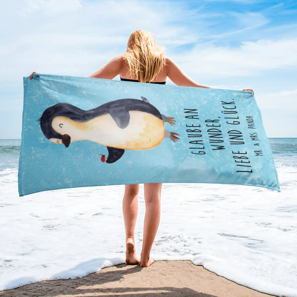 XL Badehandtuch Pinguin Marienkäfer Handtuch, Badetuch, Duschtuch, Strandtuch, Saunatuch, Pinguin, Pinguine, Marienkäfer, Liebe, Wunder, Glück, Freude, Lebensfreude