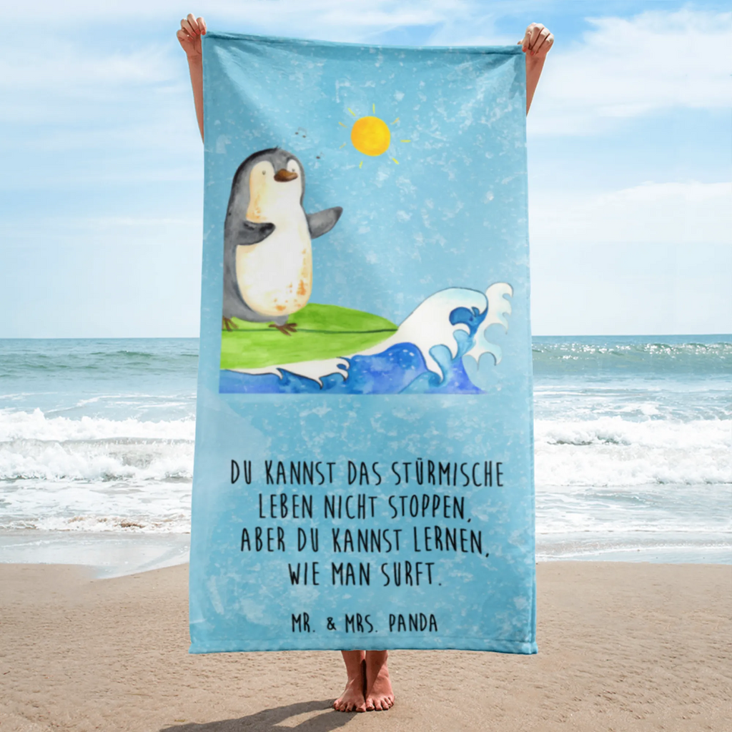 XL Badehandtuch Pinguin Surfer Handtuch, Badetuch, Duschtuch, Strandtuch, Saunatuch, Pinguin, Pinguine, surfen, Surfer, Hawaii, Urlaub, Wellen, Wellen reiten, Portugal