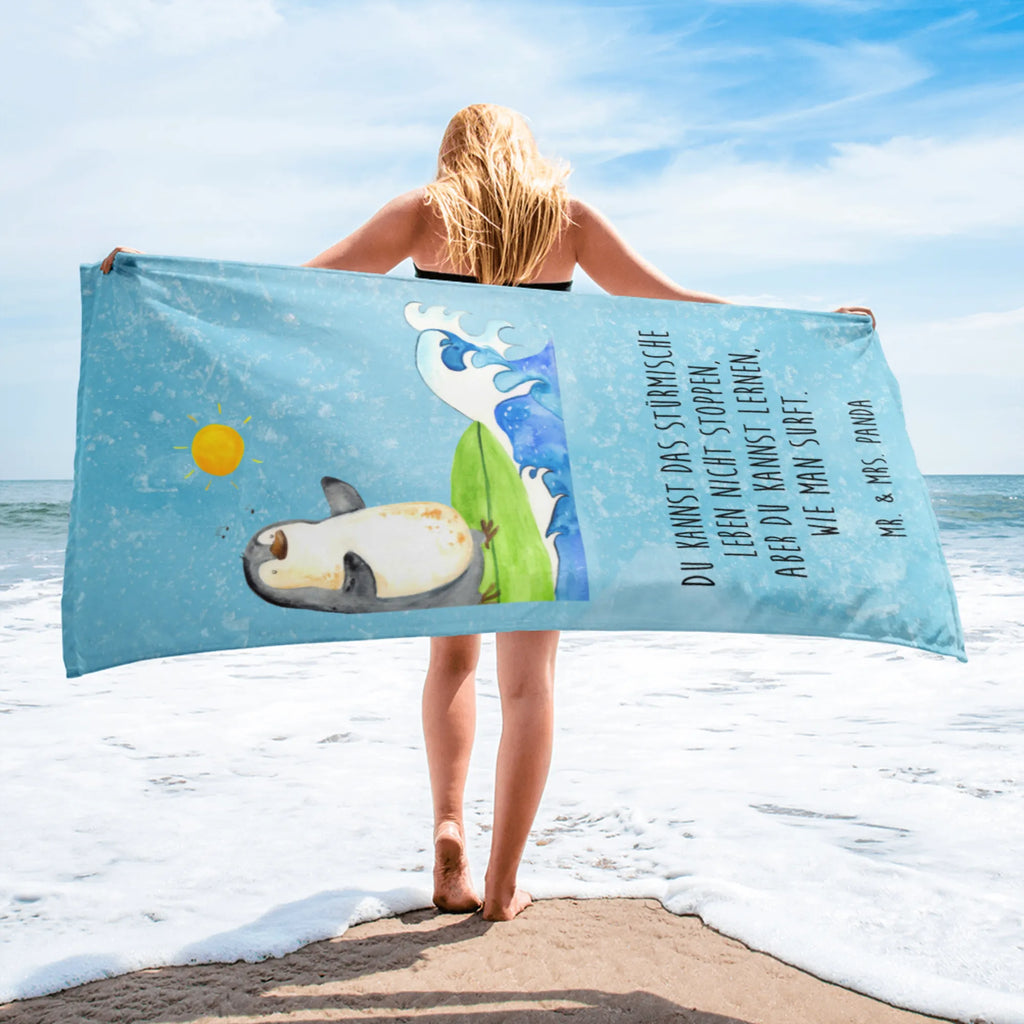 XL Badehandtuch Pinguin Surfer Handtuch, Badetuch, Duschtuch, Strandtuch, Saunatuch, Pinguin, Pinguine, surfen, Surfer, Hawaii, Urlaub, Wellen, Wellen reiten, Portugal