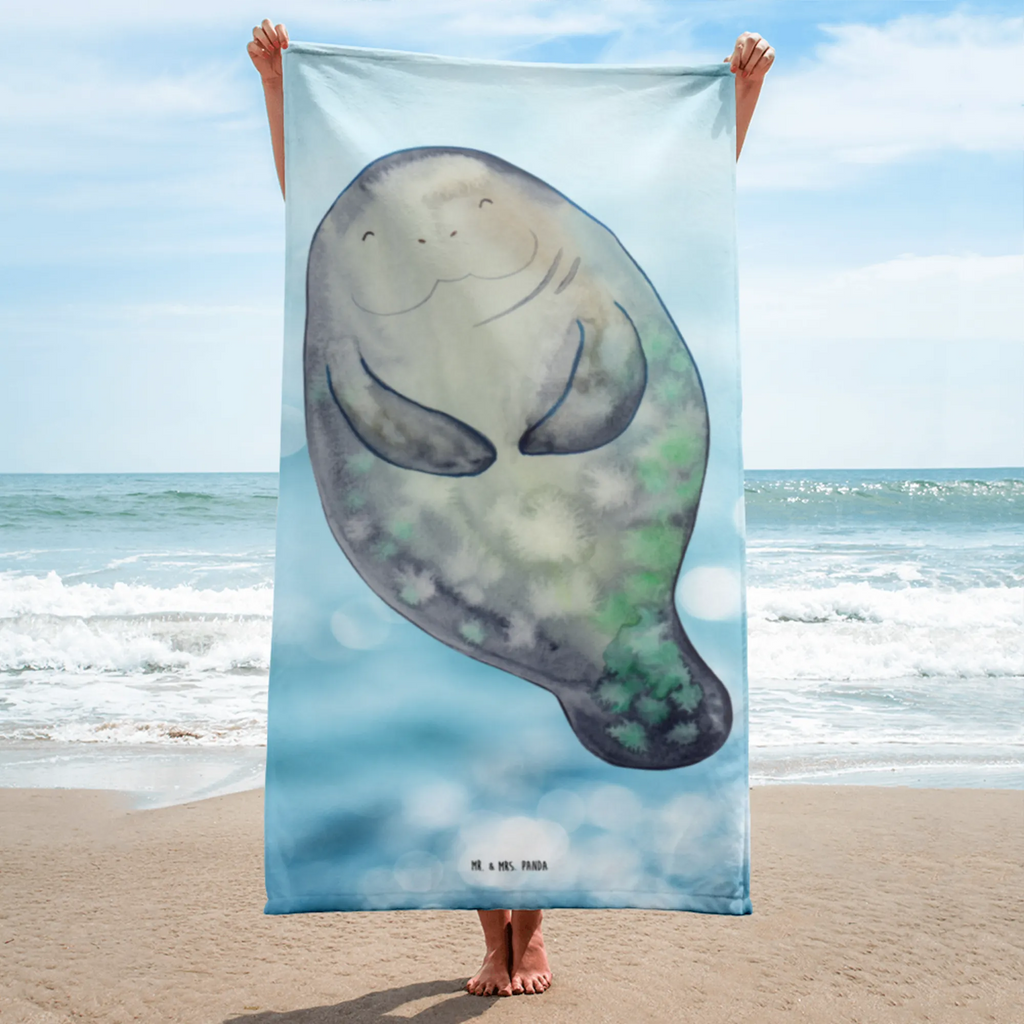 XL Badehandtuch Seekuh happy Handtuch, Badetuch, Duschtuch, Strandtuch, Saunatuch, Meerestiere, Meer, Urlaub, Seekuh, Seekühe, Selbstliebe, Respekt, Neuanfang, Neustart, Achtsamkeit, Zufrieden, Liebeskummer, Freundin