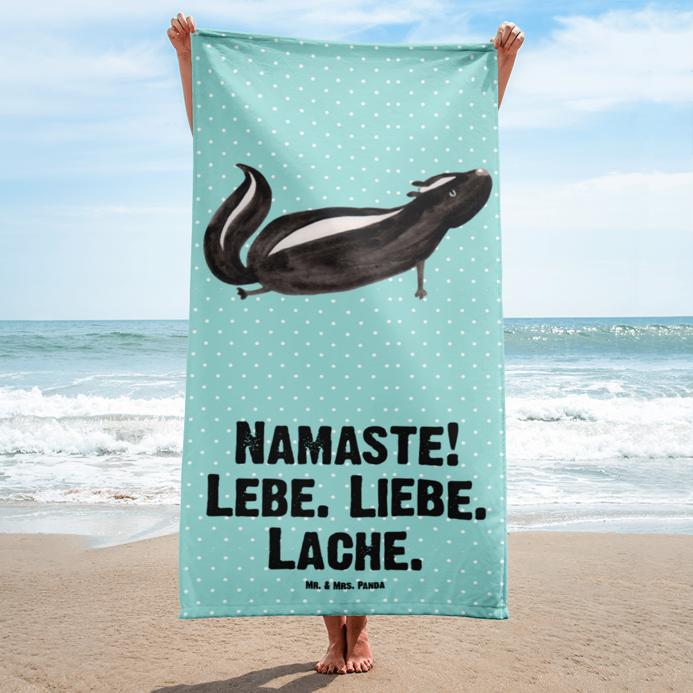 XL Badehandtuch Stinktier Yoga Handtuch, Badetuch, Duschtuch, Strandtuch, Saunatuch, Stinktier, Skunk, Wildtier, Raubtier, Stinker, Stinki, Yoga, Namaste, Lebe, Liebe, Lache