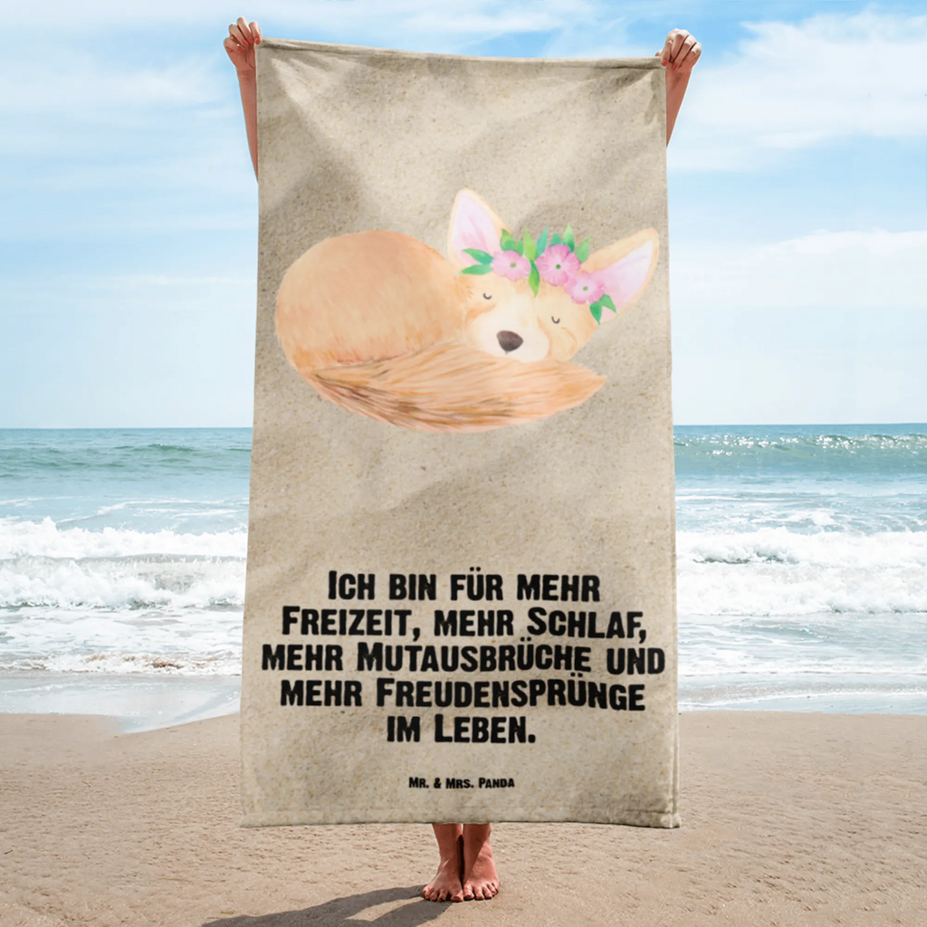 XL Badehandtuch Wüstenfuchs Blumenkranz Handtuch, Badetuch, Duschtuch, Strandtuch, Saunatuch, Afrika, Wildtiere, Wüste, Wüstenfuchs, Blumen, Blumenkranz, Glücklich