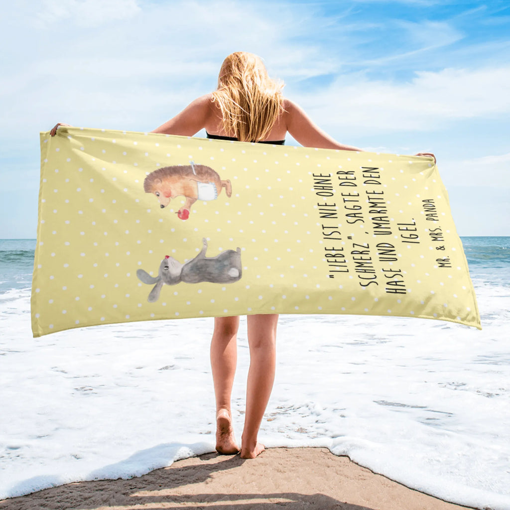 XL Badehandtuch Liebe ist nie ohne Schmerz Handtuch, Badetuch, Duschtuch, Strandtuch, Saunatuch, Tiermotive, Gute Laune, lustige Sprüche, Tiere, Igel und Hase, Igel, Hase, Liebe Spruch, Liebeskummer Geschenk, Herzschmerz, Trösten, Trennungsschmerz, Spruch romantisch