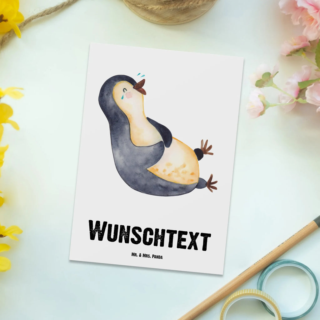 Personalisierte Postkarte Pinguin lachend Postkarte mit Namen, Postkarte bedrucken, Postkarte mit Wunschtext, Postkarte personalisierbar, Geschenkkarte mit Namen, Grußkarte mit Namen, Karte mit Namen, Einladung mit Namen, Ansichtskarte mit Namen, Geschenkkarte mit Wunschtext, Grußkarte mit Wunschtext, Karte mit Wunschtext, Einladung mit Wunschtext, Ansichtskarte mit Wunschtext, Pinguin, Pinguine, lustiger Spruch, Optimismus, Fröhlich, Lachen, Humor, Fröhlichkeit