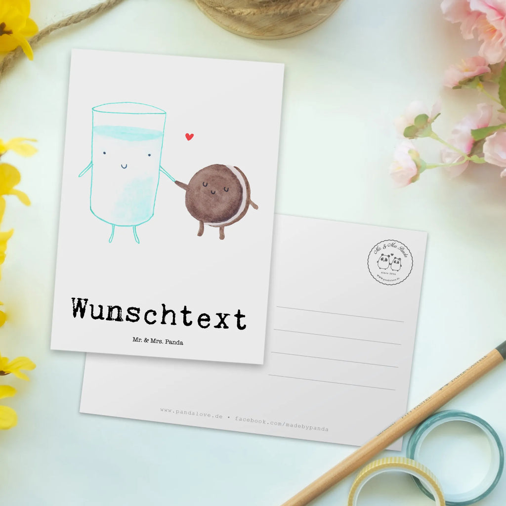 Personalisierte Postkarte Milch & Keks Postkarte mit Namen, Postkarte bedrucken, Postkarte mit Wunschtext, Postkarte personalisierbar, Geschenkkarte mit Namen, Grußkarte mit Namen, Karte mit Namen, Einladung mit Namen, Ansichtskarte mit Namen, Geschenkkarte mit Wunschtext, Grußkarte mit Wunschtext, Karte mit Wunschtext, Einladung mit Wunschtext, Ansichtskarte mit Wunschtext, Tiermotive, Gute Laune, lustige Sprüche, Tiere, Milk, Cookie, Milch, Keks, Kekse, Kaffee, Einladung Frühstück, Motiv süß, romantisch, perfektes Paar