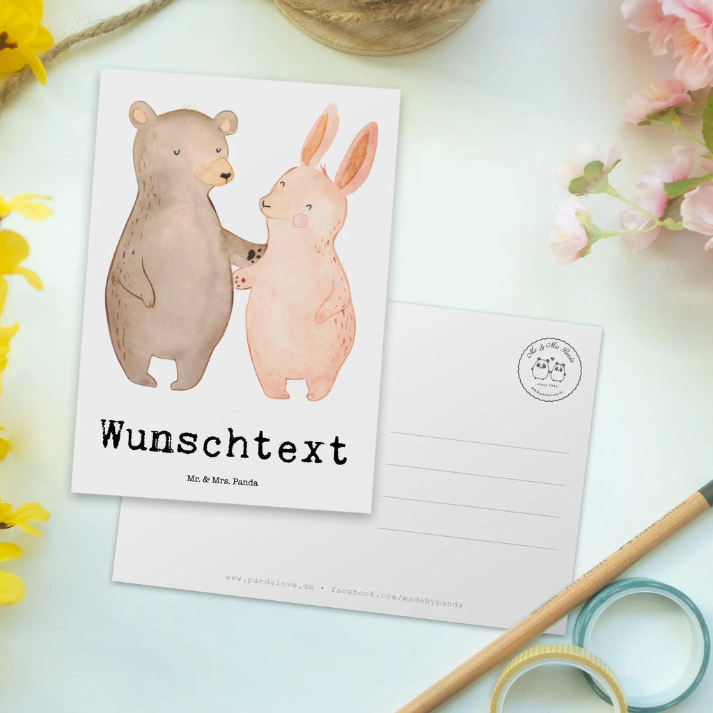 Personalisierte Postkarte Bär Hase Umarmen Postkarte mit Namen, Postkarte bedrucken, Postkarte mit Wunschtext, Postkarte personalisierbar, Geschenkkarte mit Namen, Grußkarte mit Namen, Karte mit Namen, Einladung mit Namen, Ansichtskarte mit Namen, Geschenkkarte mit Wunschtext, Grußkarte mit Wunschtext, Karte mit Wunschtext, Einladung mit Wunschtext, Ansichtskarte mit Wunschtext, Liebe, Partner, Freund, Freundin, Ehemann, Ehefrau, Heiraten, Verlobung, Heiratsantrag, Liebesgeschenk, Jahrestag, Hocheitstag, Freunde, bester Freund, Hase, Bär, Bärchen, best friends