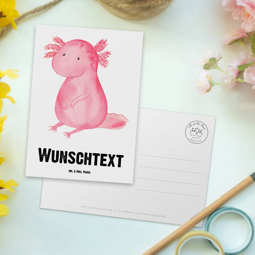 Personalisierte Postkarte Axolotl Postkarte mit Namen, Postkarte bedrucken, Postkarte mit Wunschtext, Postkarte personalisierbar, Geschenkkarte mit Namen, Grußkarte mit Namen, Karte mit Namen, Einladung mit Namen, Ansichtskarte mit Namen, Geschenkkarte mit Wunschtext, Grußkarte mit Wunschtext, Karte mit Wunschtext, Einladung mit Wunschtext, Ansichtskarte mit Wunschtext, Axolotl, Molch, Axolot, vergnügt, fröhlich, zufrieden, Lebensstil, Weisheit, Lebensweisheit, Liebe, Freundin