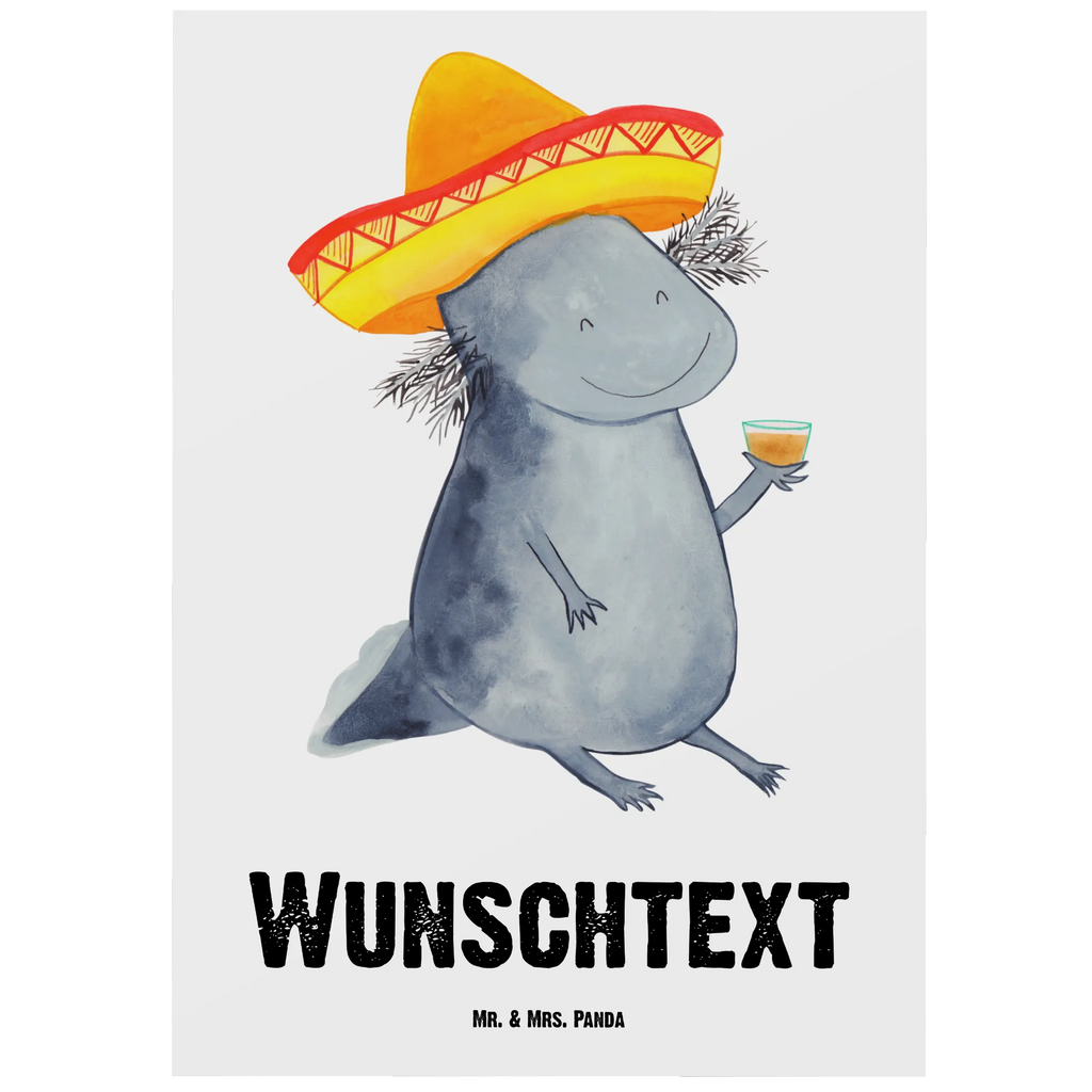 Personalisierte Postkarte Axolotl Tequila Postkarte mit Namen, Postkarte bedrucken, Postkarte mit Wunschtext, Postkarte personalisierbar, Geschenkkarte mit Namen, Grußkarte mit Namen, Karte mit Namen, Einladung mit Namen, Ansichtskarte mit Namen, Geschenkkarte mit Wunschtext, Grußkarte mit Wunschtext, Karte mit Wunschtext, Einladung mit Wunschtext, Ansichtskarte mit Wunschtext, Axolotl, Molch, Mexico, Mexiko, Sombrero, Zitrone, Tequila, Motivation, Spruch, Schwanzlurch, Lurch, Lurche, Axolot, Feuerdrache, Feuersalamander