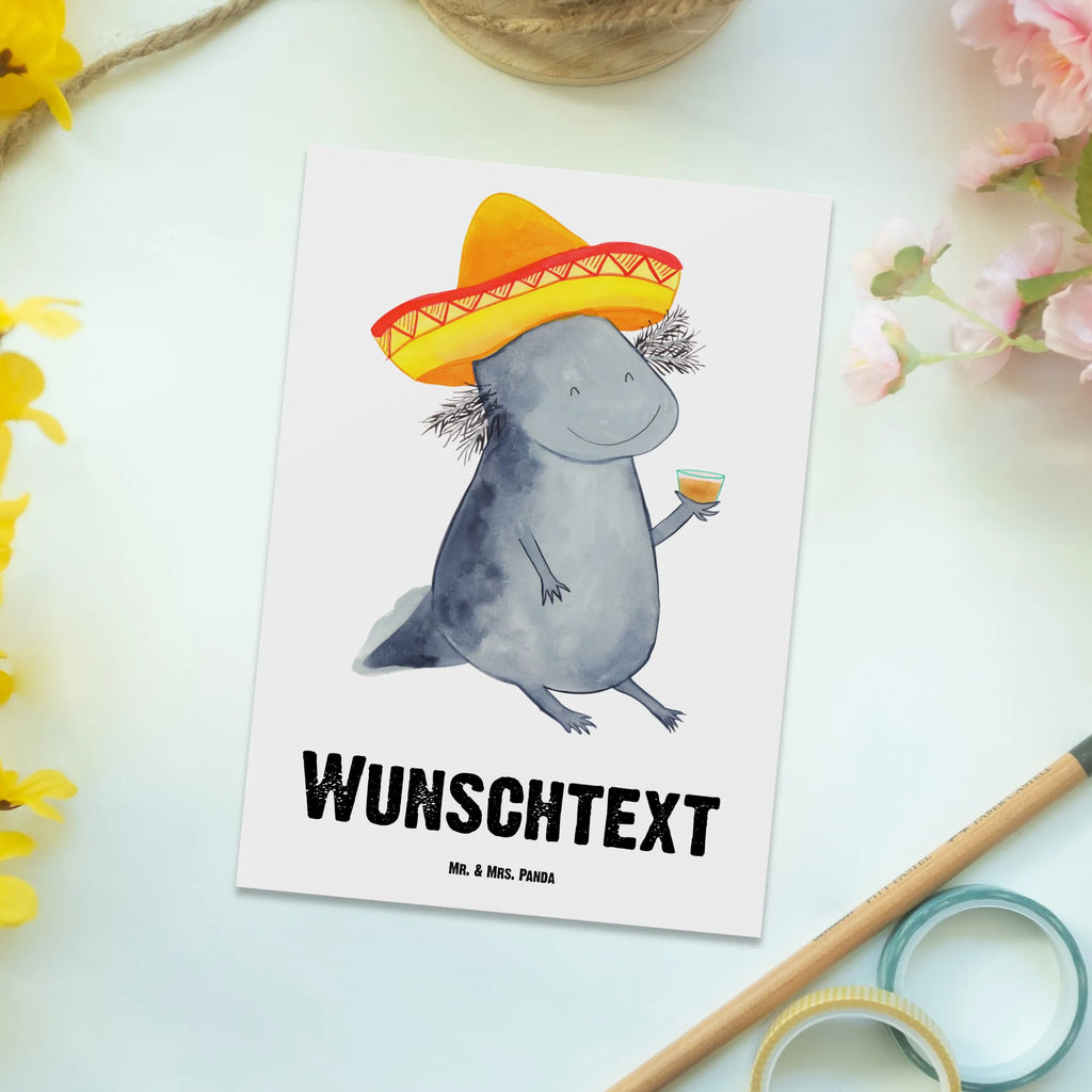 Personalisierte Postkarte Axolotl Tequila Postkarte mit Namen, Postkarte bedrucken, Postkarte mit Wunschtext, Postkarte personalisierbar, Geschenkkarte mit Namen, Grußkarte mit Namen, Karte mit Namen, Einladung mit Namen, Ansichtskarte mit Namen, Geschenkkarte mit Wunschtext, Grußkarte mit Wunschtext, Karte mit Wunschtext, Einladung mit Wunschtext, Ansichtskarte mit Wunschtext, Axolotl, Molch, Mexico, Mexiko, Sombrero, Zitrone, Tequila, Motivation, Spruch, Schwanzlurch, Lurch, Lurche, Axolot, Feuerdrache, Feuersalamander