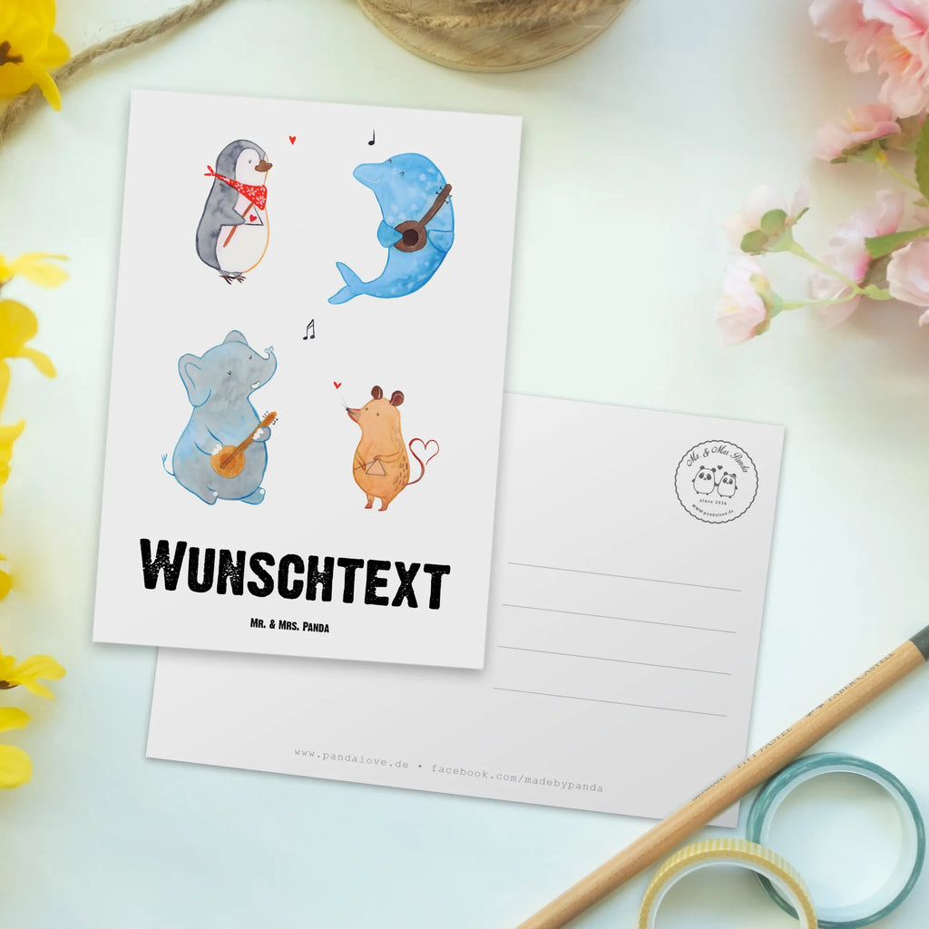 Personalisierte Postkarte Big Band Postkarte mit Namen, Postkarte bedrucken, Postkarte mit Wunschtext, Postkarte personalisierbar, Geschenkkarte mit Namen, Grußkarte mit Namen, Karte mit Namen, Einladung mit Namen, Ansichtskarte mit Namen, Geschenkkarte mit Wunschtext, Grußkarte mit Wunschtext, Karte mit Wunschtext, Einladung mit Wunschtext, Ansichtskarte mit Wunschtext, Tiermotive, Gute Laune, lustige Sprüche, Tiere, Hund, Pinguin, Maus, Elefant, Delfin, Gitarre, Band, Triangel, Musikanten, Musik