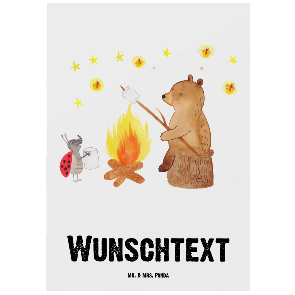 Personalisierte Postkarte Bär & Marienkäfer Lagerfeuer Postkarte mit Namen, Postkarte bedrucken, Postkarte mit Wunschtext, Postkarte personalisierbar, Geschenkkarte mit Namen, Grußkarte mit Namen, Karte mit Namen, Einladung mit Namen, Ansichtskarte mit Namen, Geschenkkarte mit Wunschtext, Grußkarte mit Wunschtext, Karte mit Wunschtext, Einladung mit Wunschtext, Ansichtskarte mit Wunschtext, Bär, Teddy, Teddybär, Lagerfeuer