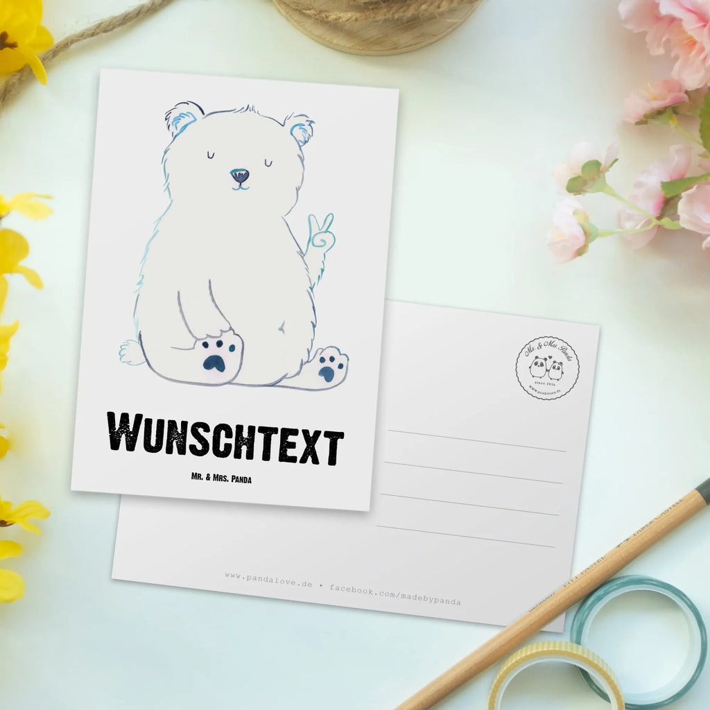 Personalisierte Postkarte Eisbär Faul Postkarte mit Namen, Postkarte bedrucken, Postkarte mit Wunschtext, Postkarte personalisierbar, Geschenkkarte mit Namen, Grußkarte mit Namen, Karte mit Namen, Einladung mit Namen, Ansichtskarte mit Namen, Geschenkkarte mit Wunschtext, Grußkarte mit Wunschtext, Karte mit Wunschtext, Einladung mit Wunschtext, Ansichtskarte mit Wunschtext, Bär, Teddy, Teddybär, Eisbär, Nordpol, Faul, Entspannen, Relaxen, Büro, Arbeit, Bürojob, Arbeitsplatz, Homeoffice