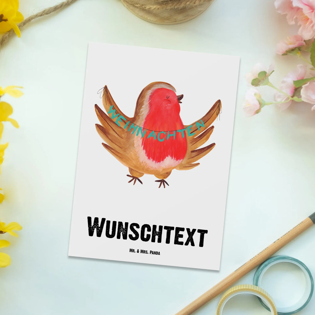 Personalisierte Postkarte Rotkehlchen Weihnachten Postkarte mit Namen, Postkarte bedrucken, Postkarte mit Wunschtext, Postkarte personalisierbar, Geschenkkarte mit Namen, Grußkarte mit Namen, Karte mit Namen, Einladung mit Namen, Ansichtskarte mit Namen, Geschenkkarte mit Wunschtext, Grußkarte mit Wunschtext, Karte mit Wunschtext, Einladung mit Wunschtext, Ansichtskarte mit Wunschtext, Winter, Weihnachten, Weihnachtsdeko, Nikolaus, Advent, Heiligabend, Wintermotiv, Frohe Weihnachten, Weihnachtsmotiv, Weihnachtsgruß, Vogel, xmas