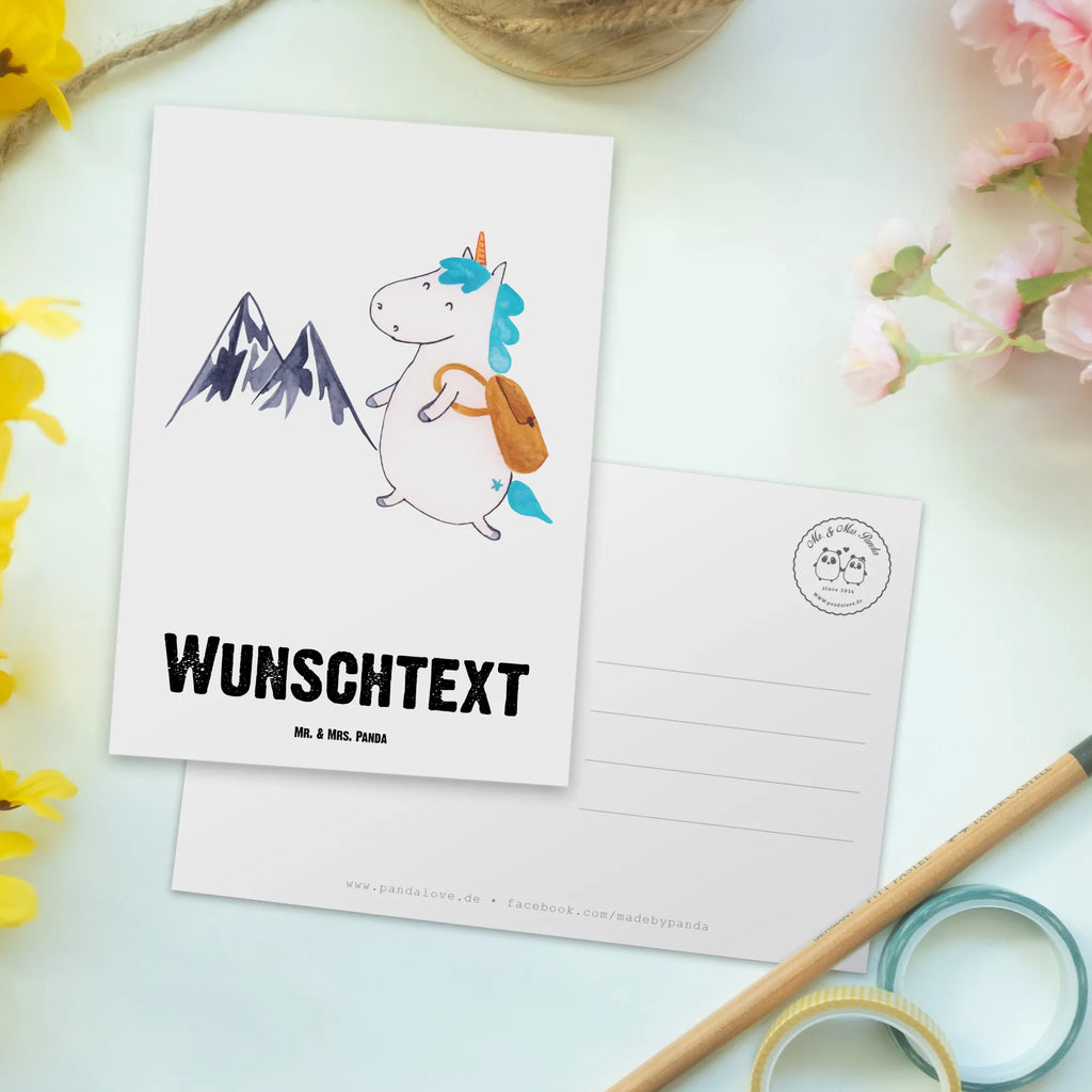 Personalisierte Postkarte Einhorn Bergsteiger Postkarte mit Namen, Postkarte bedrucken, Postkarte mit Wunschtext, Postkarte personalisierbar, Geschenkkarte mit Namen, Grußkarte mit Namen, Karte mit Namen, Einladung mit Namen, Ansichtskarte mit Namen, Geschenkkarte mit Wunschtext, Grußkarte mit Wunschtext, Karte mit Wunschtext, Einladung mit Wunschtext, Ansichtskarte mit Wunschtext, Einhorn, Einhörner, Einhorn Deko, Pegasus, Unicorn, Bergsteiger, Abenteuer, Berge, Abenteurer, Weltenbummler, Weltreise, Reisen, Urlaub, Entdecker