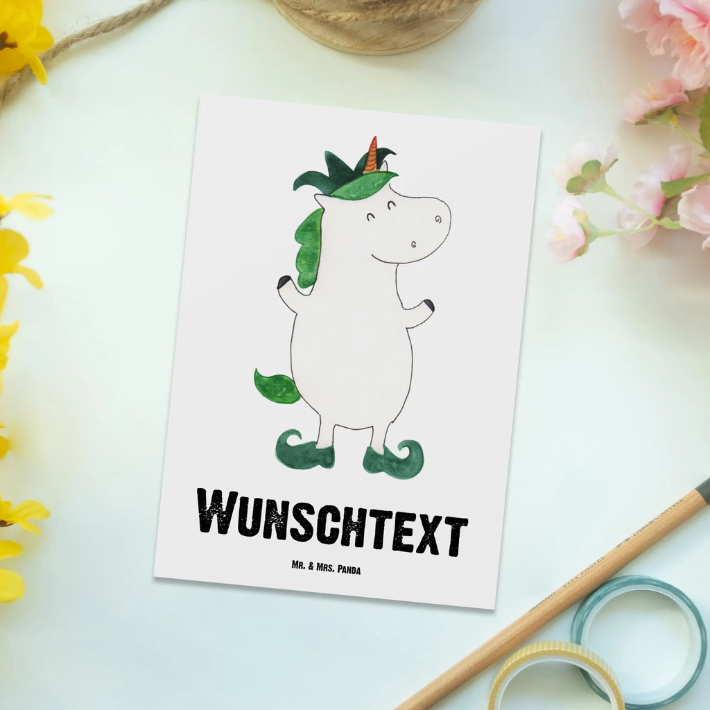 Personalisierte Postkarte Einhorn Joker Postkarte mit Namen, Postkarte bedrucken, Postkarte mit Wunschtext, Postkarte personalisierbar, Geschenkkarte mit Namen, Grußkarte mit Namen, Karte mit Namen, Einladung mit Namen, Ansichtskarte mit Namen, Geschenkkarte mit Wunschtext, Grußkarte mit Wunschtext, Karte mit Wunschtext, Einladung mit Wunschtext, Ansichtskarte mit Wunschtext, Einhorn, Einhörner, Einhorn Deko, Unicorn, Hofnarr, Kasper, Gaukler, Mittelalter