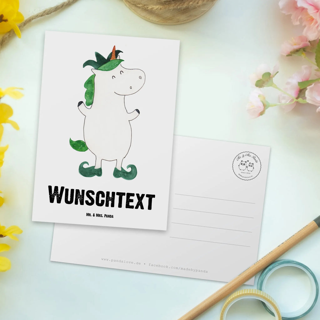 Personalisierte Postkarte Einhorn Joker Postkarte mit Namen, Postkarte bedrucken, Postkarte mit Wunschtext, Postkarte personalisierbar, Geschenkkarte mit Namen, Grußkarte mit Namen, Karte mit Namen, Einladung mit Namen, Ansichtskarte mit Namen, Geschenkkarte mit Wunschtext, Grußkarte mit Wunschtext, Karte mit Wunschtext, Einladung mit Wunschtext, Ansichtskarte mit Wunschtext, Einhorn, Einhörner, Einhorn Deko, Unicorn, Hofnarr, Kasper, Gaukler, Mittelalter