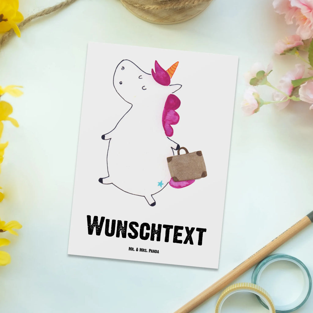 Personalisierte Postkarte Einhorn Koffer Postkarte mit Namen, Postkarte bedrucken, Postkarte mit Wunschtext, Postkarte personalisierbar, Geschenkkarte mit Namen, Grußkarte mit Namen, Karte mit Namen, Einladung mit Namen, Ansichtskarte mit Namen, Geschenkkarte mit Wunschtext, Grußkarte mit Wunschtext, Karte mit Wunschtext, Einladung mit Wunschtext, Ansichtskarte mit Wunschtext, Einhorn, Einhörner, Einhorn Deko, Pegasus, Unicorn, unicorn, Koffer, Verreisen, Reise, Gepäck, Abenteuer, Erwachsen, Kind, albern, Spaß, lustig, witzig