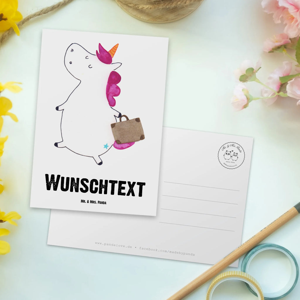 Personalisierte Postkarte Einhorn Koffer Postkarte mit Namen, Postkarte bedrucken, Postkarte mit Wunschtext, Postkarte personalisierbar, Geschenkkarte mit Namen, Grußkarte mit Namen, Karte mit Namen, Einladung mit Namen, Ansichtskarte mit Namen, Geschenkkarte mit Wunschtext, Grußkarte mit Wunschtext, Karte mit Wunschtext, Einladung mit Wunschtext, Ansichtskarte mit Wunschtext, Einhorn, Einhörner, Einhorn Deko, Pegasus, Unicorn, unicorn, Koffer, Verreisen, Reise, Gepäck, Abenteuer, Erwachsen, Kind, albern, Spaß, lustig, witzig