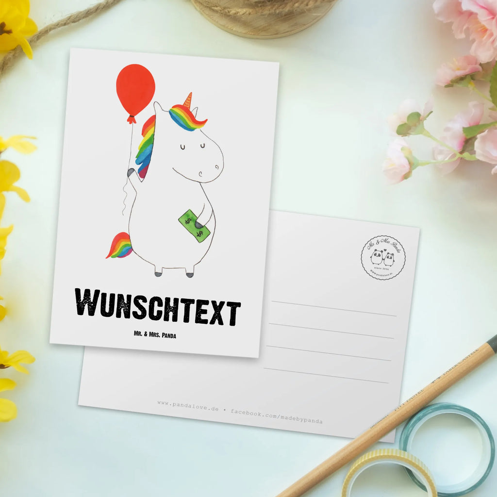 Personalisierte Postkarte Einhorn Luftballon Postkarte mit Namen, Postkarte bedrucken, Postkarte mit Wunschtext, Postkarte personalisierbar, Geschenkkarte mit Namen, Grußkarte mit Namen, Karte mit Namen, Einladung mit Namen, Ansichtskarte mit Namen, Geschenkkarte mit Wunschtext, Grußkarte mit Wunschtext, Karte mit Wunschtext, Einladung mit Wunschtext, Ansichtskarte mit Wunschtext, Einhorn, Einhörner, Einhorn Deko, Pegasus, Unicorn, Luftballon, Geld, Lebenslust, Freude, Geschenk, Freundin