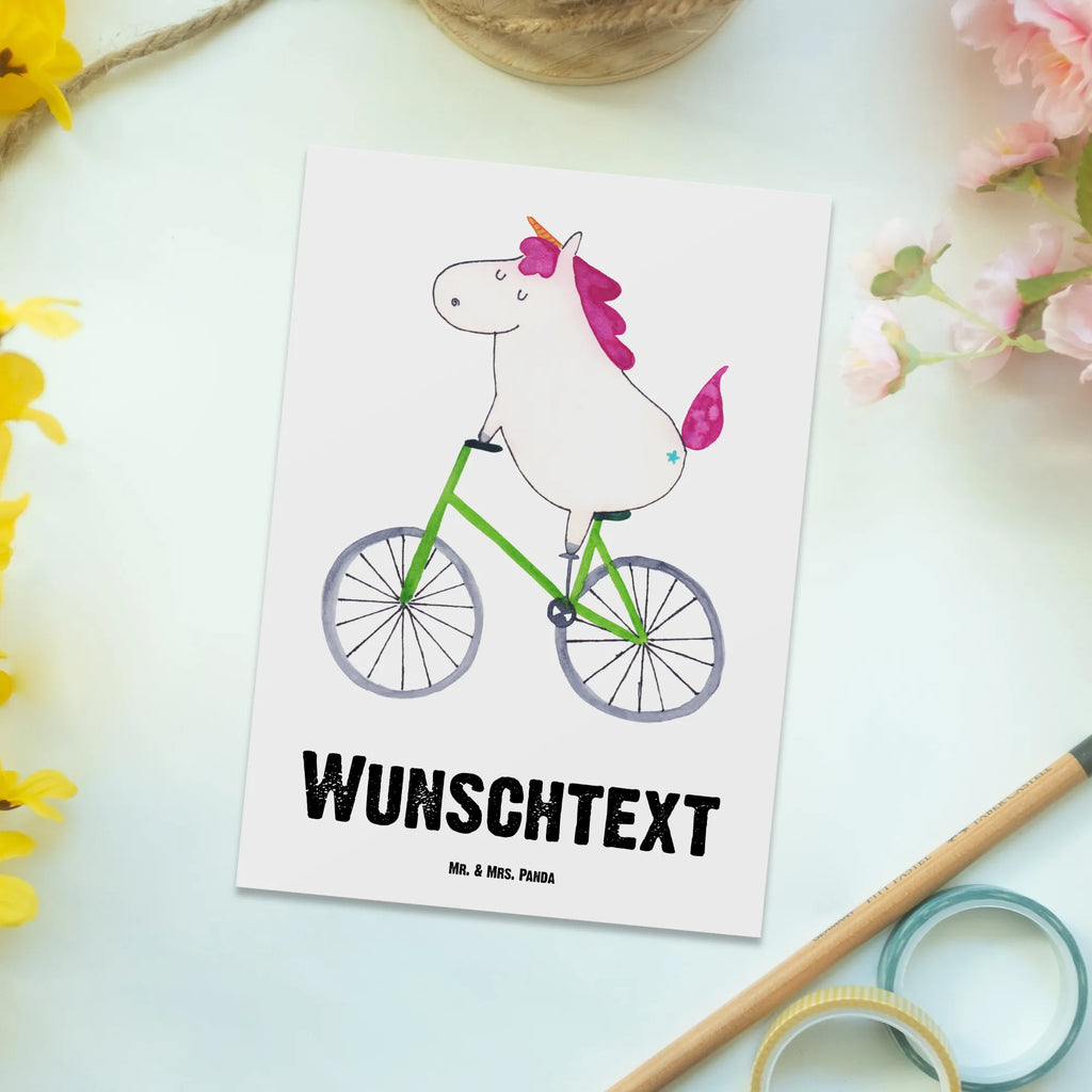 Personalisierte Postkarte Einhorn Radfahrer Postkarte mit Namen, Postkarte bedrucken, Postkarte mit Wunschtext, Postkarte personalisierbar, Geschenkkarte mit Namen, Grußkarte mit Namen, Karte mit Namen, Einladung mit Namen, Ansichtskarte mit Namen, Geschenkkarte mit Wunschtext, Grußkarte mit Wunschtext, Karte mit Wunschtext, Einladung mit Wunschtext, Ansichtskarte mit Wunschtext, Einhorn, Einhörner, Einhorn Deko, Pegasus, Unicorn, Radfahren, Radfahrer, Rad, Bike, Feenstaub, Konfetti, Luxusproblem, Kummer, Liebeskummer