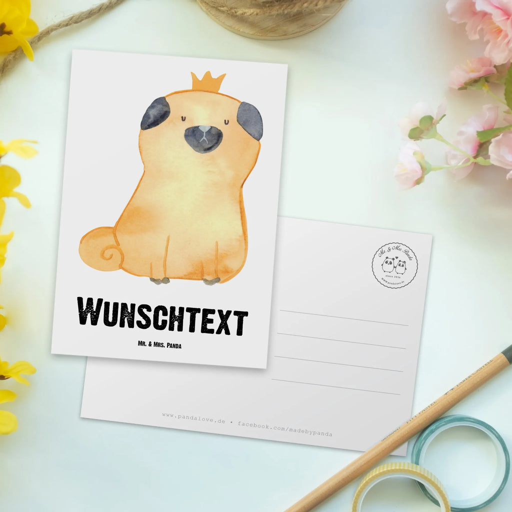 Personalisierte Postkarte Mops Krone Postkarte mit Namen, Postkarte bedrucken, Postkarte mit Wunschtext, Postkarte personalisierbar, Geschenkkarte mit Namen, Grußkarte mit Namen, Karte mit Namen, Einladung mit Namen, Ansichtskarte mit Namen, Geschenkkarte mit Wunschtext, Grußkarte mit Wunschtext, Karte mit Wunschtext, Einladung mit Wunschtext, Ansichtskarte mit Wunschtext, Hund, Hundemotiv, Haustier, Hunderasse, Tierliebhaber, Hundebesitzer, Sprüche, Mops, allergisch, kinderlos, Hausregel, Hundebesitzer. Spruch, lustig