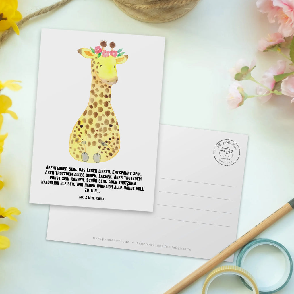 Personalisierte Postkarte Giraffe Blumenkranz Postkarte mit Namen, Postkarte bedrucken, Postkarte mit Wunschtext, Postkarte personalisierbar, Geschenkkarte mit Namen, Grußkarte mit Namen, Karte mit Namen, Einladung mit Namen, Ansichtskarte mit Namen, Geschenkkarte mit Wunschtext, Grußkarte mit Wunschtext, Karte mit Wunschtext, Einladung mit Wunschtext, Ansichtskarte mit Wunschtext, Afrika, Wildtiere, Giraffe, Blumenkranz, Abenteurer, Selbstliebe, Freundin