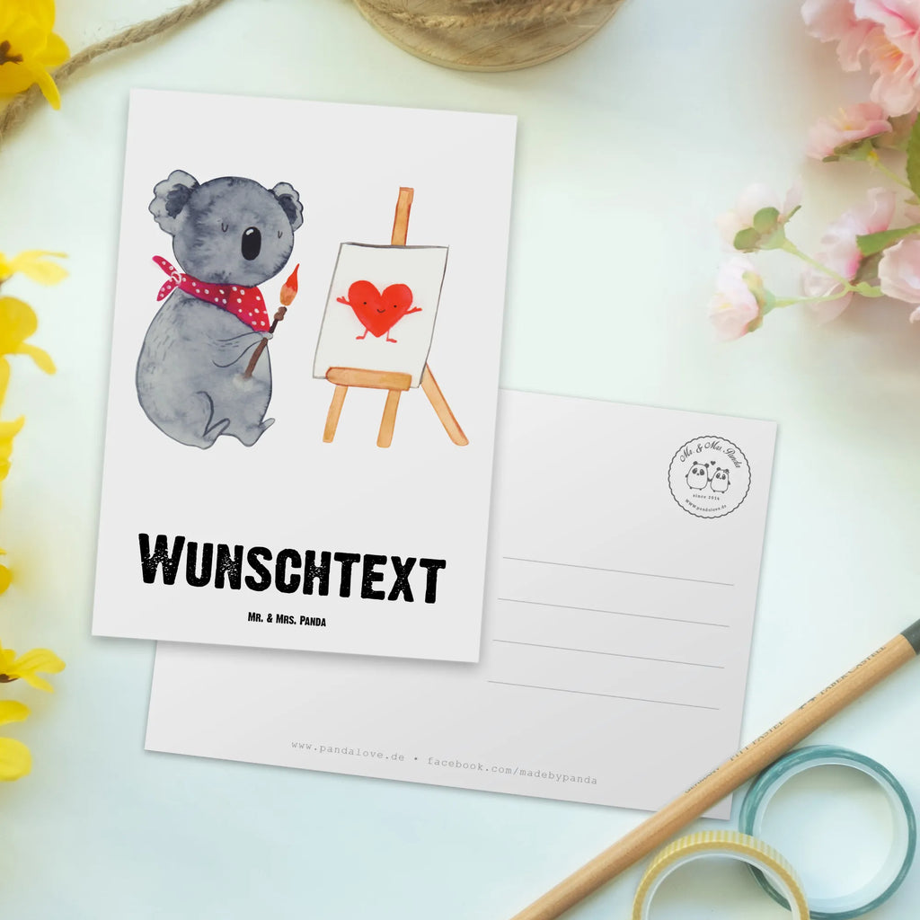 Personalisierte Postkarte Koala Künstler Postkarte mit Namen, Postkarte bedrucken, Postkarte mit Wunschtext, Postkarte personalisierbar, Geschenkkarte mit Namen, Grußkarte mit Namen, Karte mit Namen, Einladung mit Namen, Ansichtskarte mit Namen, Geschenkkarte mit Wunschtext, Grußkarte mit Wunschtext, Karte mit Wunschtext, Einladung mit Wunschtext, Ansichtskarte mit Wunschtext, Koala, Koalabär, Liebe, Liebensbeweis, Liebesgeschenk, Gefühle, Künstler, zeichnen