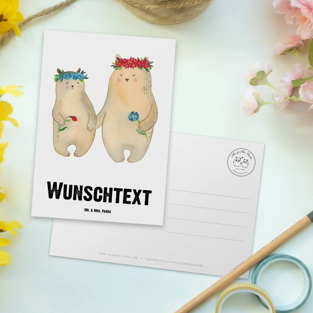 Personalisierte Postkarte Bären mit Blumenkranz Postkarte mit Namen, Postkarte bedrucken, Postkarte mit Wunschtext, Postkarte personalisierbar, Geschenkkarte mit Namen, Grußkarte mit Namen, Karte mit Namen, Einladung mit Namen, Ansichtskarte mit Namen, Geschenkkarte mit Wunschtext, Grußkarte mit Wunschtext, Karte mit Wunschtext, Einladung mit Wunschtext, Ansichtskarte mit Wunschtext, Familie, Vatertag, Muttertag, Bruder, Schwester, Mama, Papa, Oma, Opa, Bär, Bären, Mutter, Mutti, Mami, Lieblingsmensch, Lieblingsmama, beste Mutter, weltbeste Mama, Geschenk Mama. Muttertag, Tochter, Kind, Kinder, Töchter, Family, Vorbild