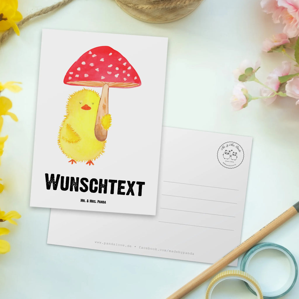 Personalisierte Postkarte Küken Fliegenpilz Postkarte mit Namen, Postkarte bedrucken, Postkarte mit Wunschtext, Postkarte personalisierbar, Geschenkkarte mit Namen, Grußkarte mit Namen, Karte mit Namen, Einladung mit Namen, Ansichtskarte mit Namen, Geschenkkarte mit Wunschtext, Grußkarte mit Wunschtext, Karte mit Wunschtext, Einladung mit Wunschtext, Ansichtskarte mit Wunschtext, Ostern, Osterhase, Ostergeschenke, Osternest, Osterdeko, Geschenke zu Ostern, Ostern Geschenk, Ostergeschenke Kinder, Ostern Kinder, Küken, Fliegenpilz, Glückspilz, Frohe Ostern, Ostergrüße